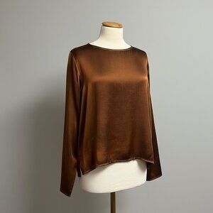 Avant Toi hand painted silk Barchetta blouse in nero & brownie brown, size M